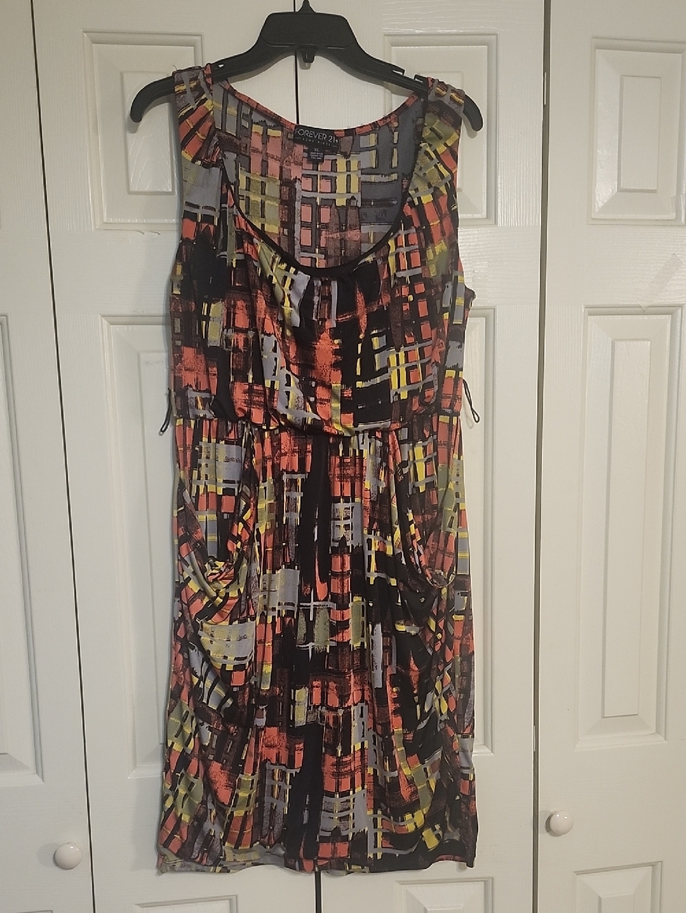 Forever 21 Multicolor Abstract Midi Dress — Black, Orange, Yellow, Gray